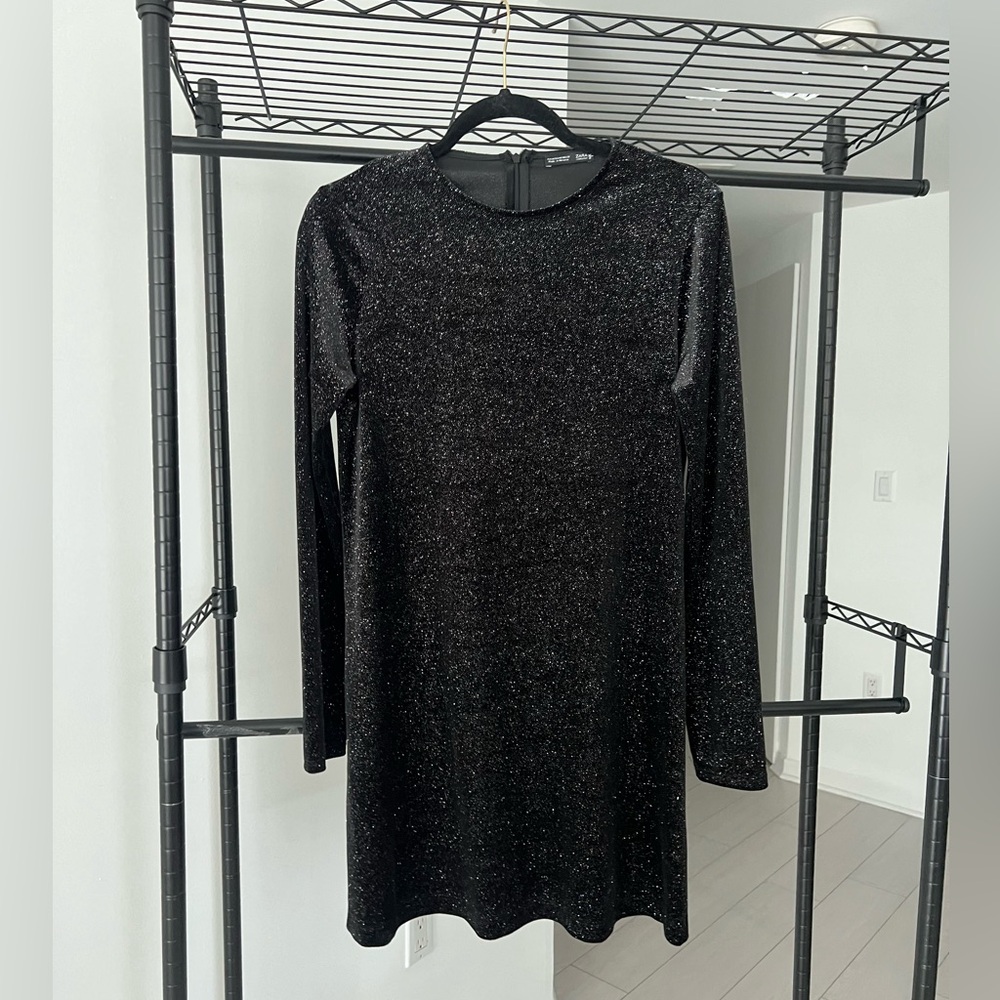 Zara Black Glitter Long-Sleeve Mini Dress